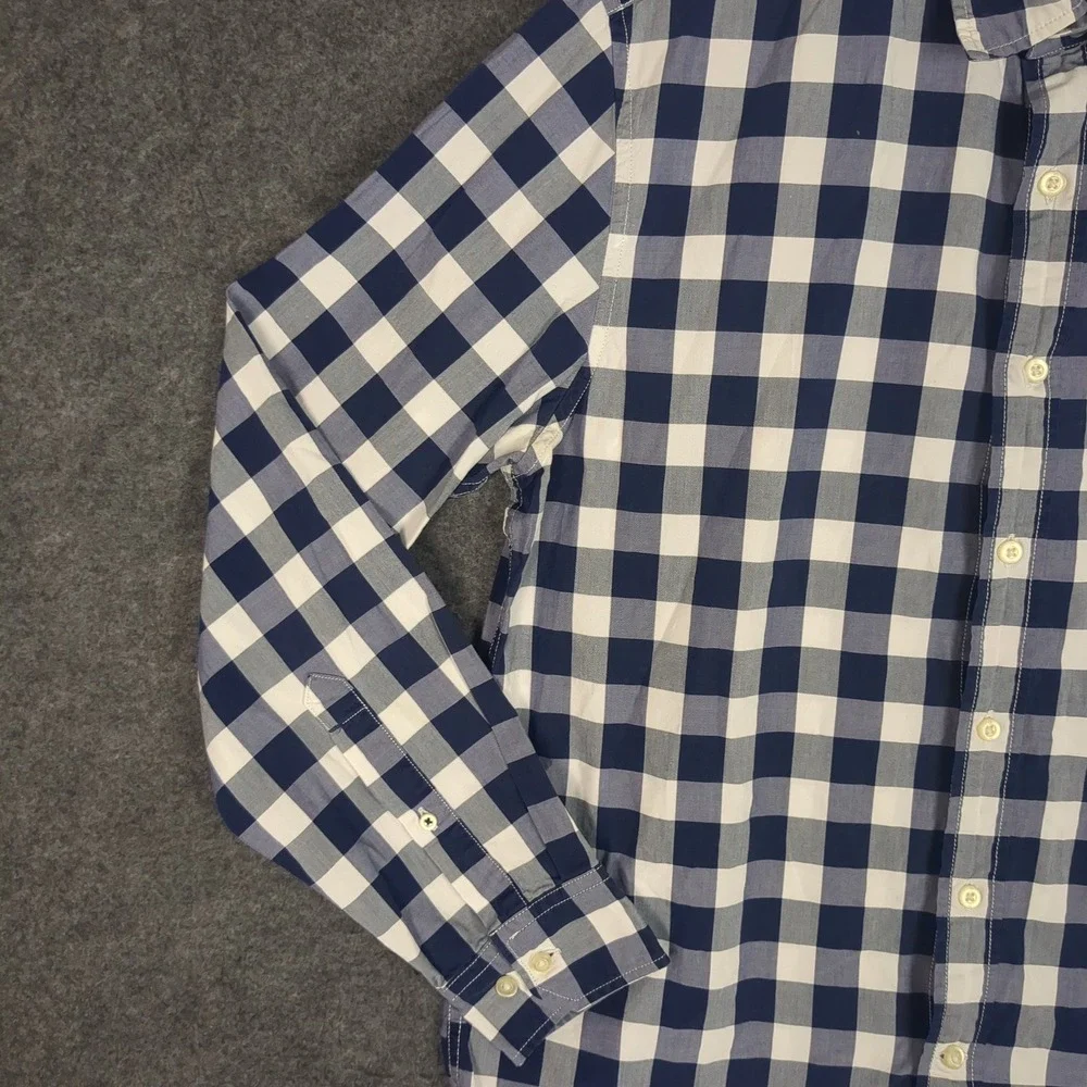 Banana Republic Camden Fit Gingham Check Button Down Shirt Navy Blue Mens Medium
